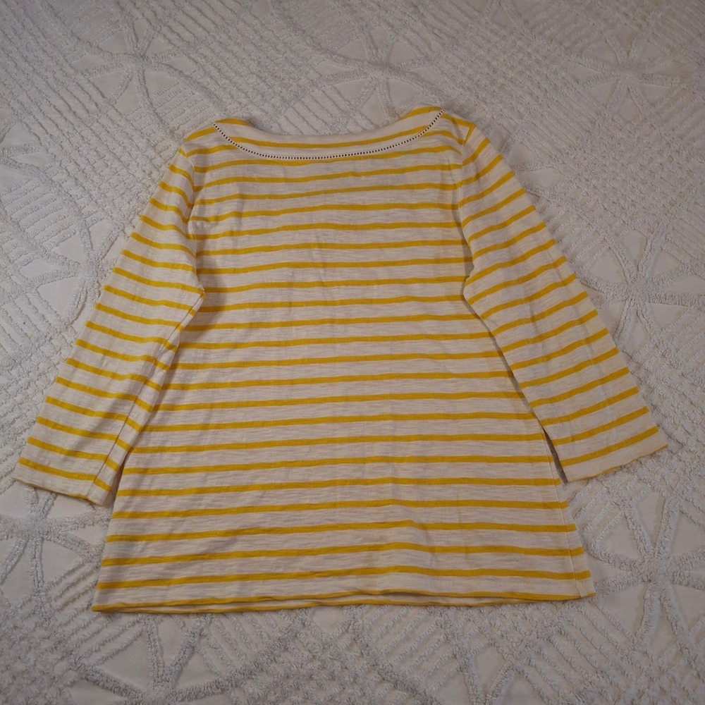 Talbots Womens Large Top Yellow White Striped Square Neck Lace Trim 3/4 Sleeve - Picture 6 of 6
